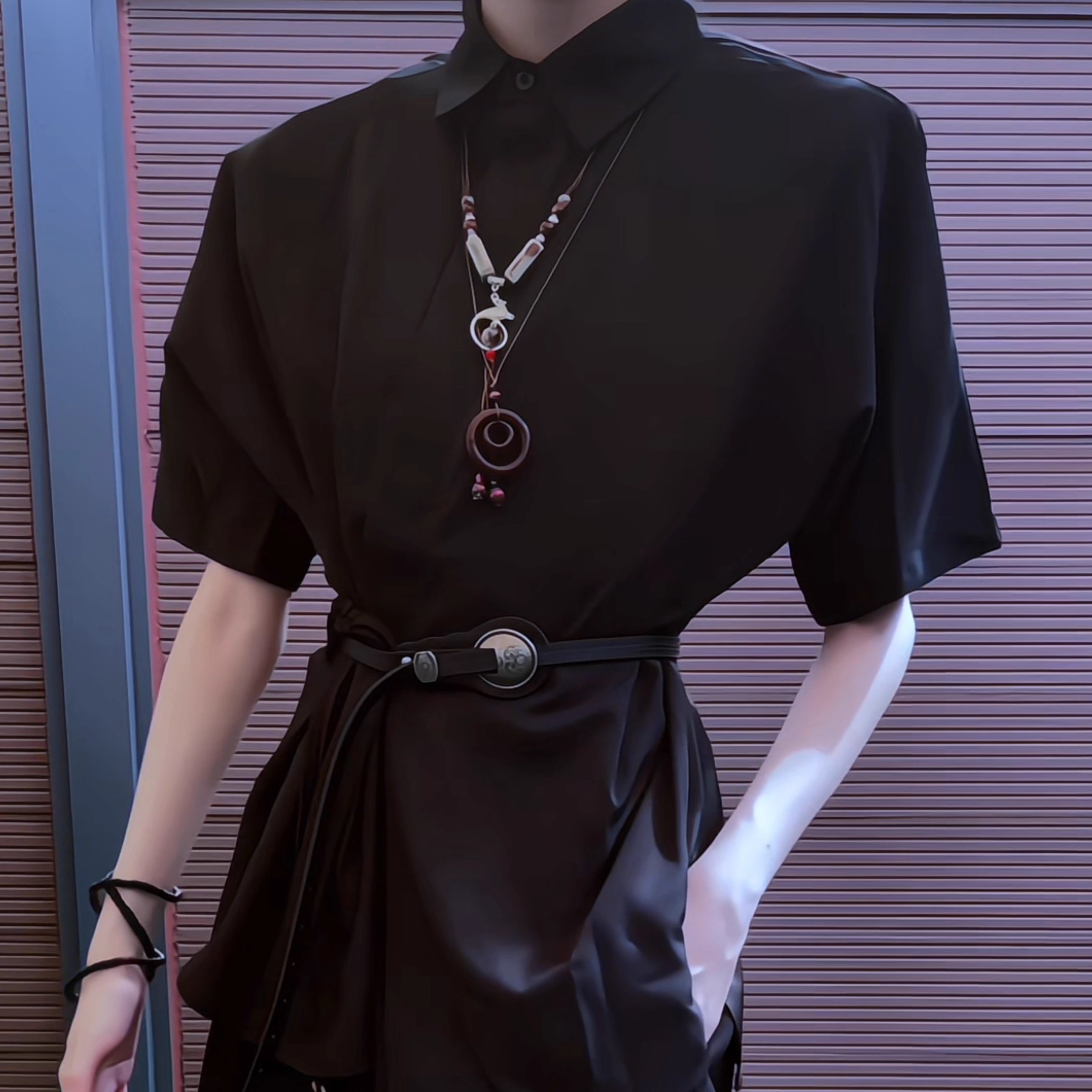 2025山本风中式日系绑带短袖衬衫