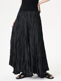 暗黑系穿搭2026春夏季 高级感褶皱半身裙重工a字百搭黑色裙子