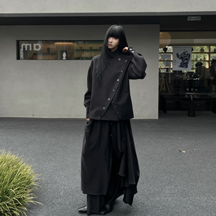 山本暗黑风高级复古设计感不规则斜扣立领宽松显瘦百搭夹克外套女