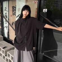 2025山本耀司暗黑风小众高级设计感中性不规则半高领短袖上衣衬衫