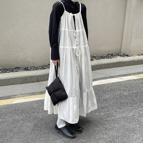 日系A字全棉白色绑带绑带