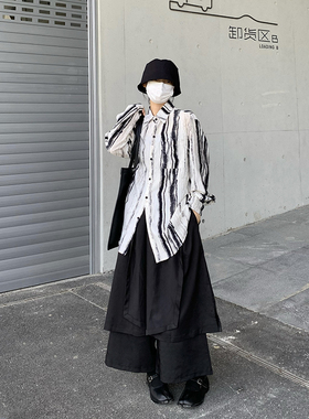 暗黑小众设计感不对称九分阔腿裤女2026春夏日系宽松武士裤裙男女