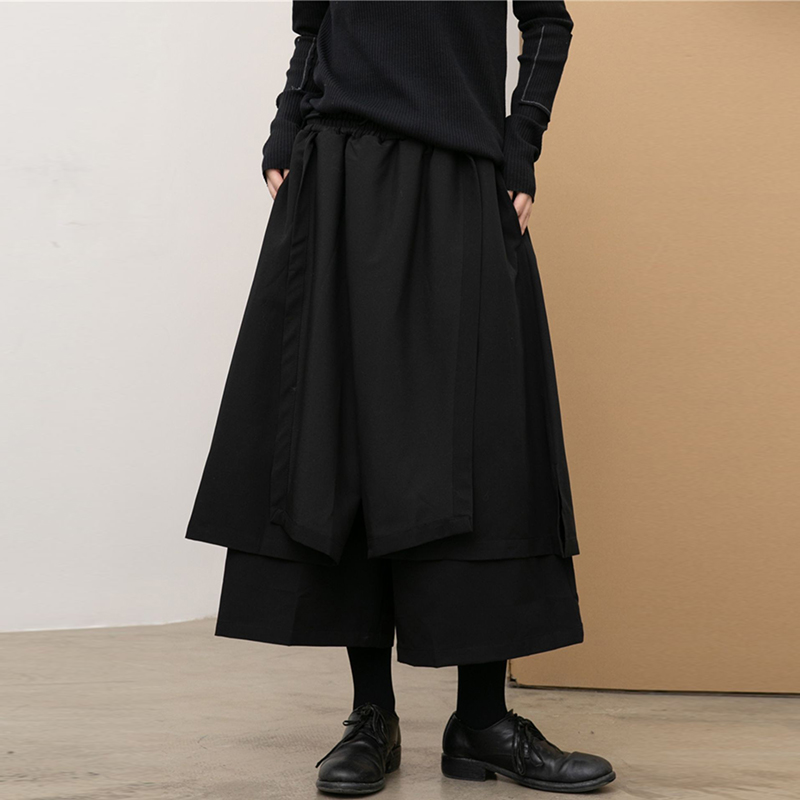 宽松腰山本风九分裤多层裤子