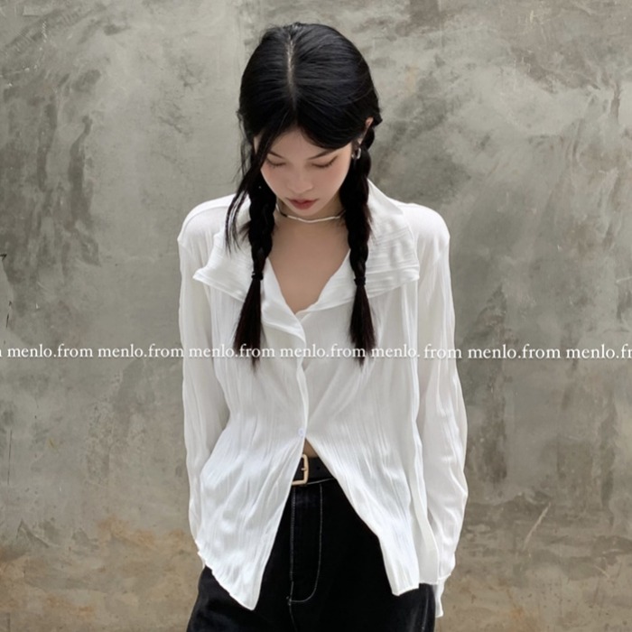 山本风白色薄款微透衬衫女T恤