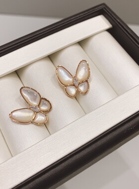 18K金 白贝壳蝴蝶项链女灵动韩版小众设计感轻奢精致贝母耳钉耳环