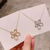 小众设计感简约风S925纯银锁骨链太阳花山茶花五瓣花朵项链冷淡风