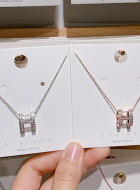 H字母项链纯银抖音网红同款锁骨链镶钻18k玫瑰金女潮圆形彩色吊坠