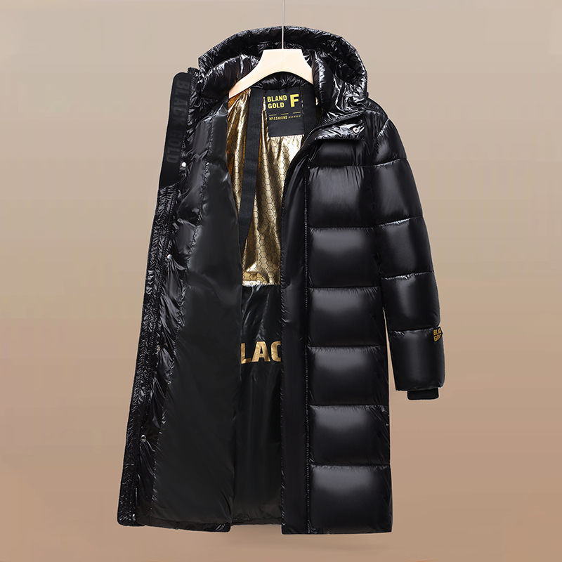黑金蓄热棉服男女情侣款2024年冬季新款中长过膝防寒加厚棉服外套