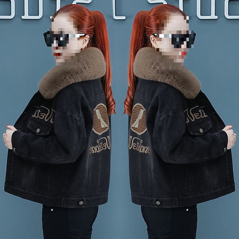 加绒加厚牛仔外套女装短款棉衣春秋冬季新款韩版宽松羊羔毛潮