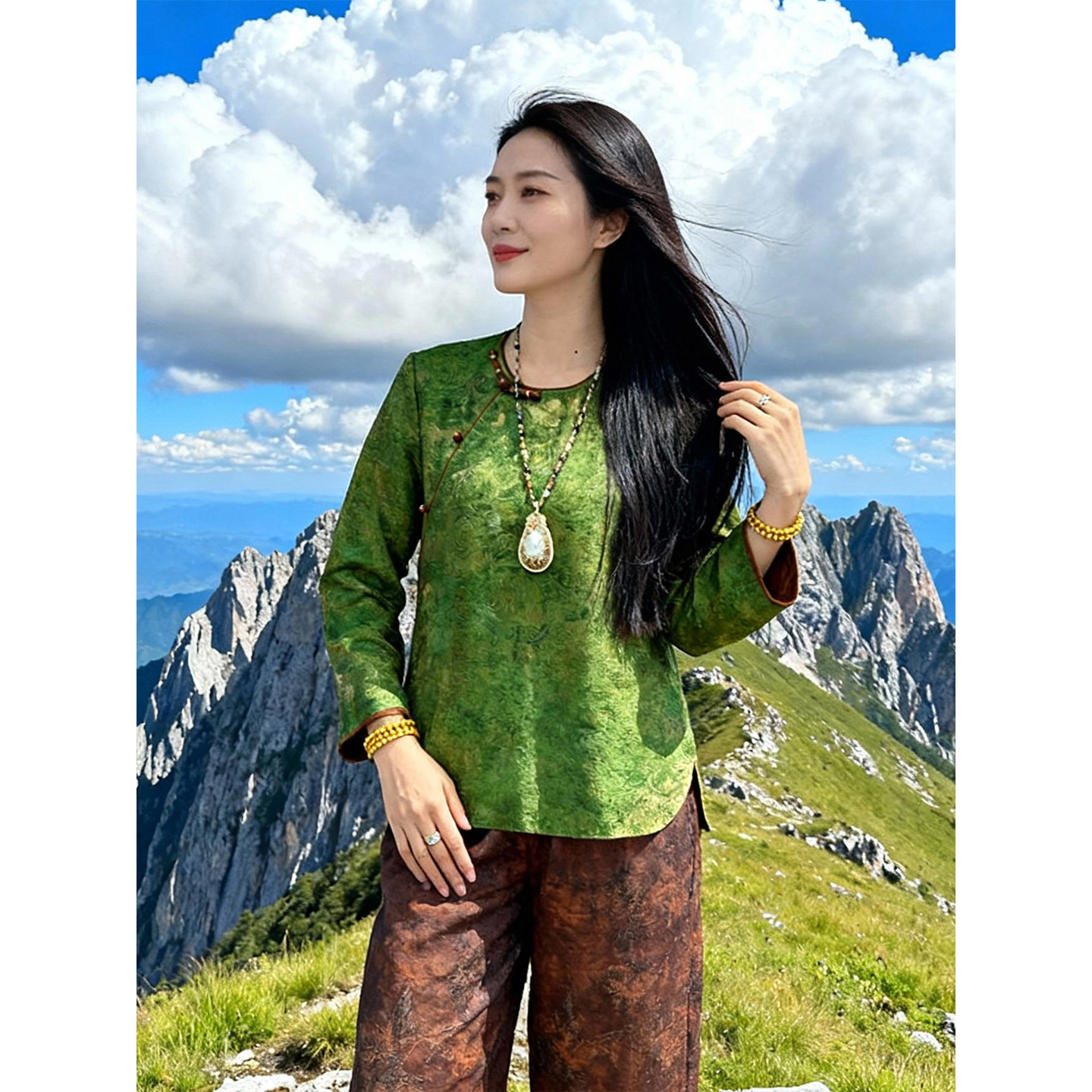 新中式国风套装女2026春秋新款时尚气质盘扣上衣高腰阔腿裤两件套