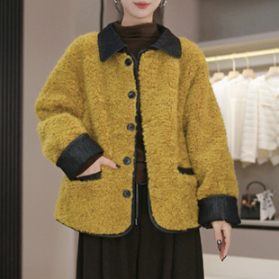 法式小香风毛毛外套女2026秋冬季新款小个子高级感撞色轻奢上衣潮