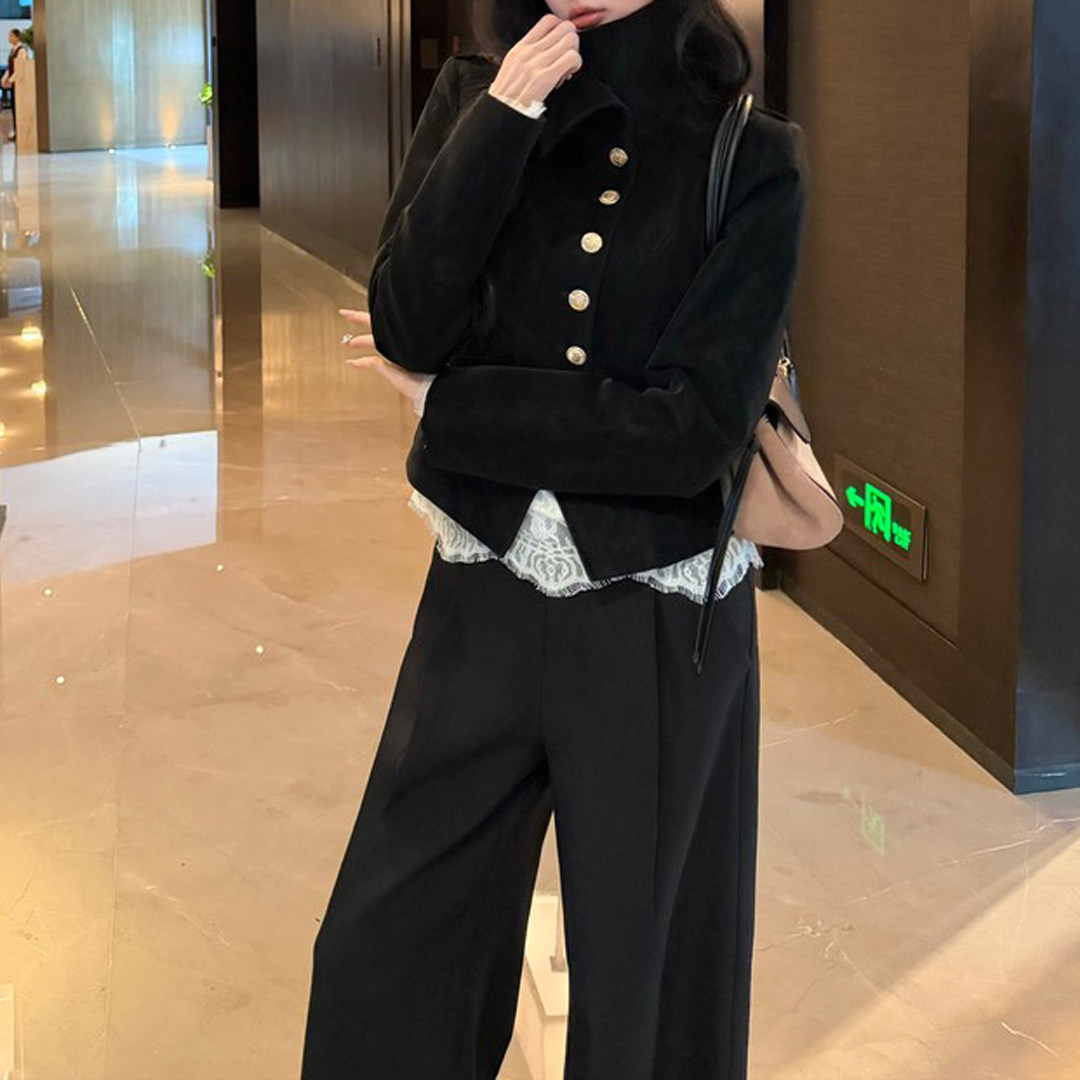 黑道千金 秋冬套装 立领短外套/裤子显瘦时髦气质感设计师轻奢女