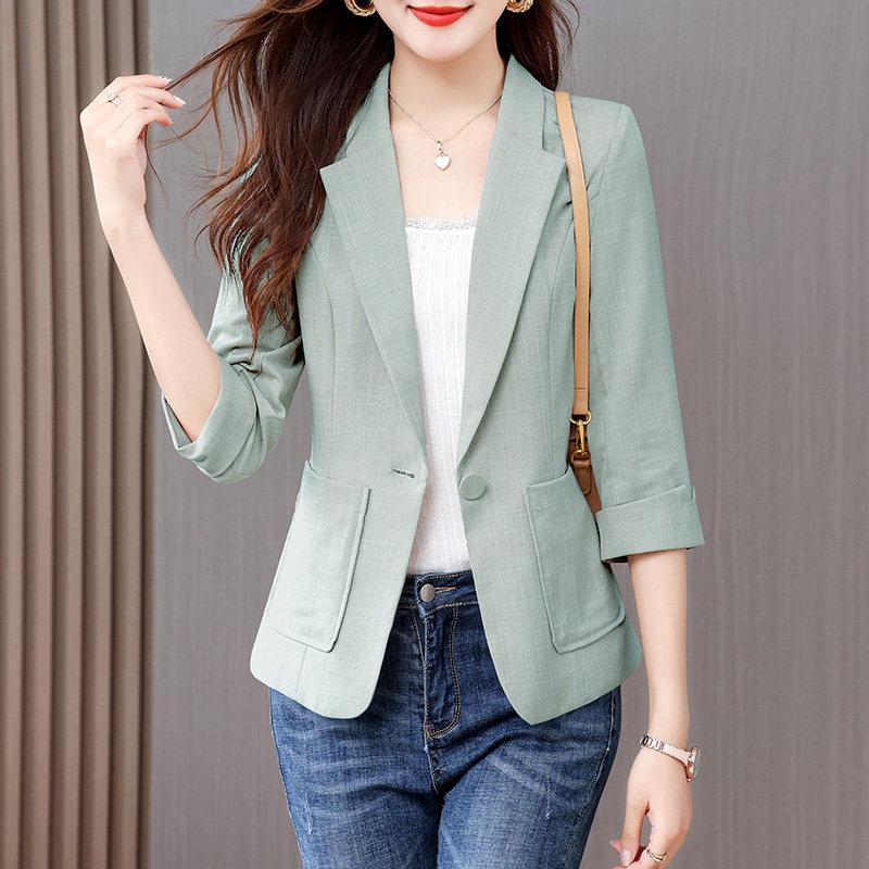 小西装外套女夏季薄款休闲2026新款短款小个子七分袖纯色中袖西服