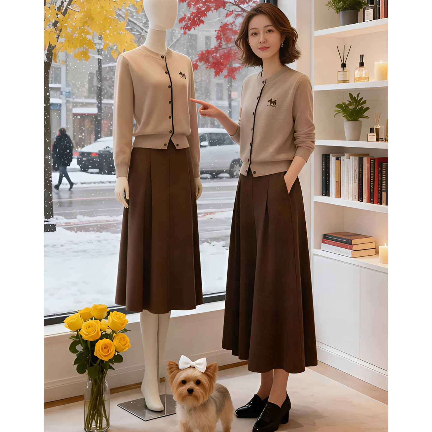 2026春秋季新款高级感针织套装女小个子穿搭上衣显瘦半身裙两件套