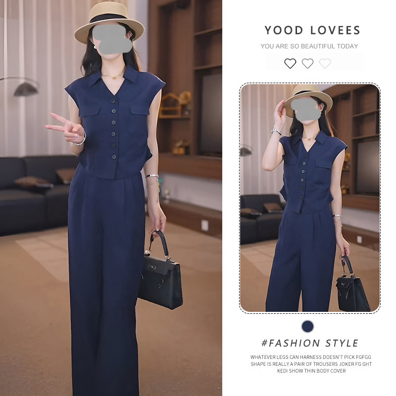 2026夏季新款西装无袖马甲直筒阔腿长裤时尚休闲两件套通勤套装女