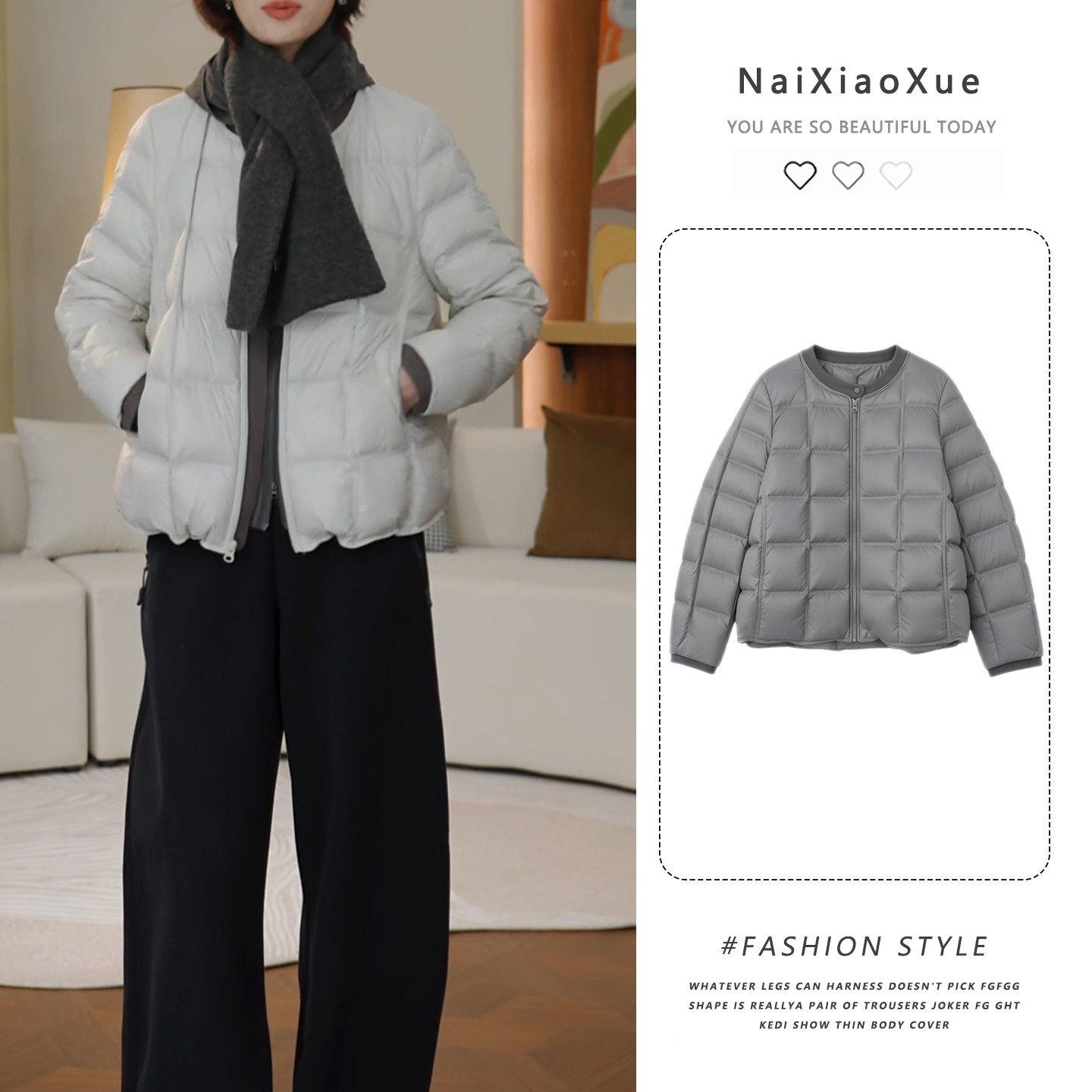 韩版时尚气质感保暖圆领短款百搭休闲设计感"豆腐块"棉服女装外套