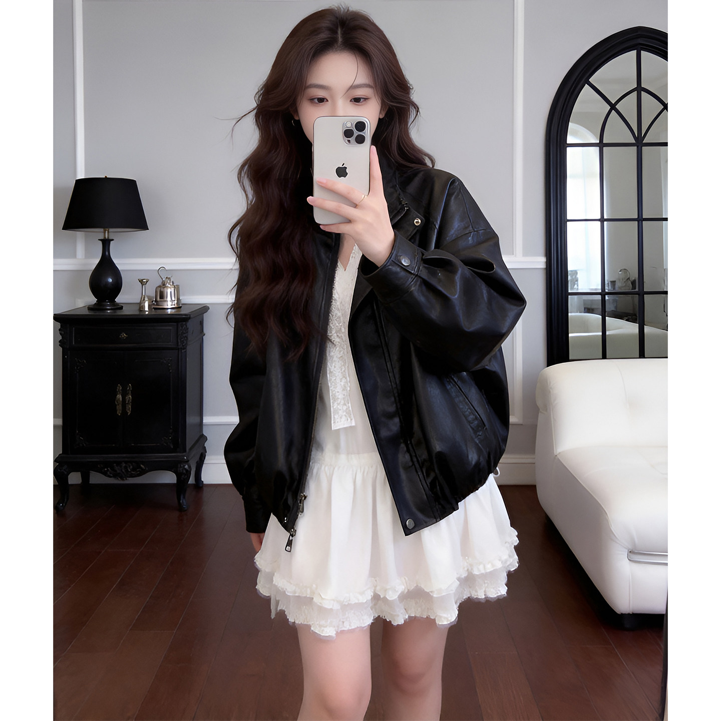 春秋高级感气质百搭宽松减龄慵懒风短款黑色外套背心连衣裙套装女