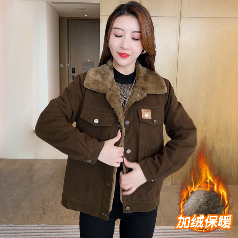 加绒加厚短款外套女2026年秋冬季新款时尚洋气百搭翻领小个子棉衣