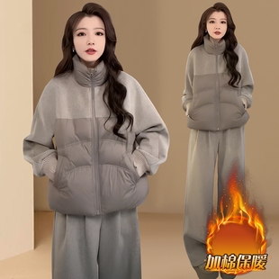 时尚休闲运动套装女士秋冬装新款加棉加厚保暖卫衣外套长裤两件套