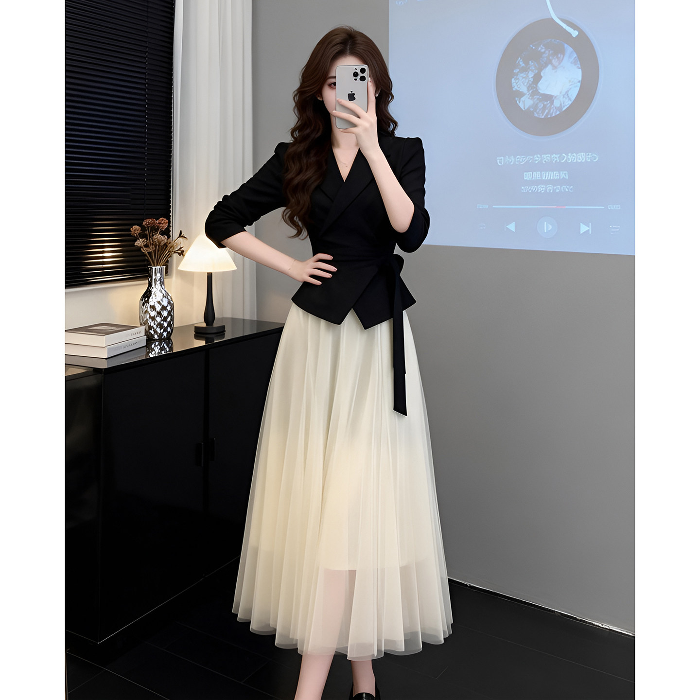 高级感气质拼接西装连衣裙女2026春秋新款洋气女装收腰半身裙套装
