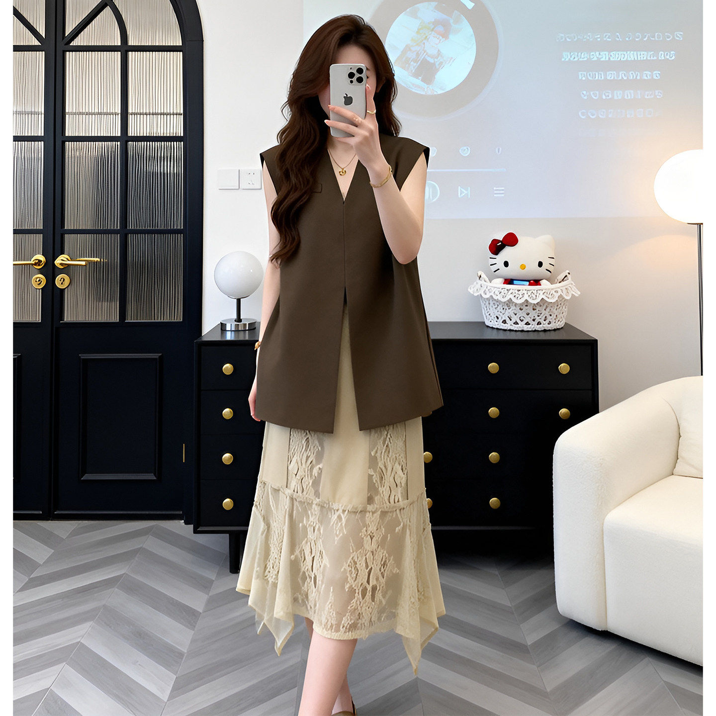 巨好看夏装一整套chic高级感职场穿搭咖色西装马甲搭配半身裙套装