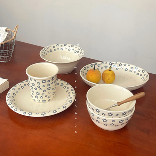 新 一家小店 我有一朵小蓝花 复古日式吃饭碗 菜盘面碗汤盘套装