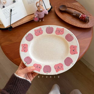 一家小店 可爱满分 拍照好看 手作日式卡通粗陶椭圆早餐盘甜品碟