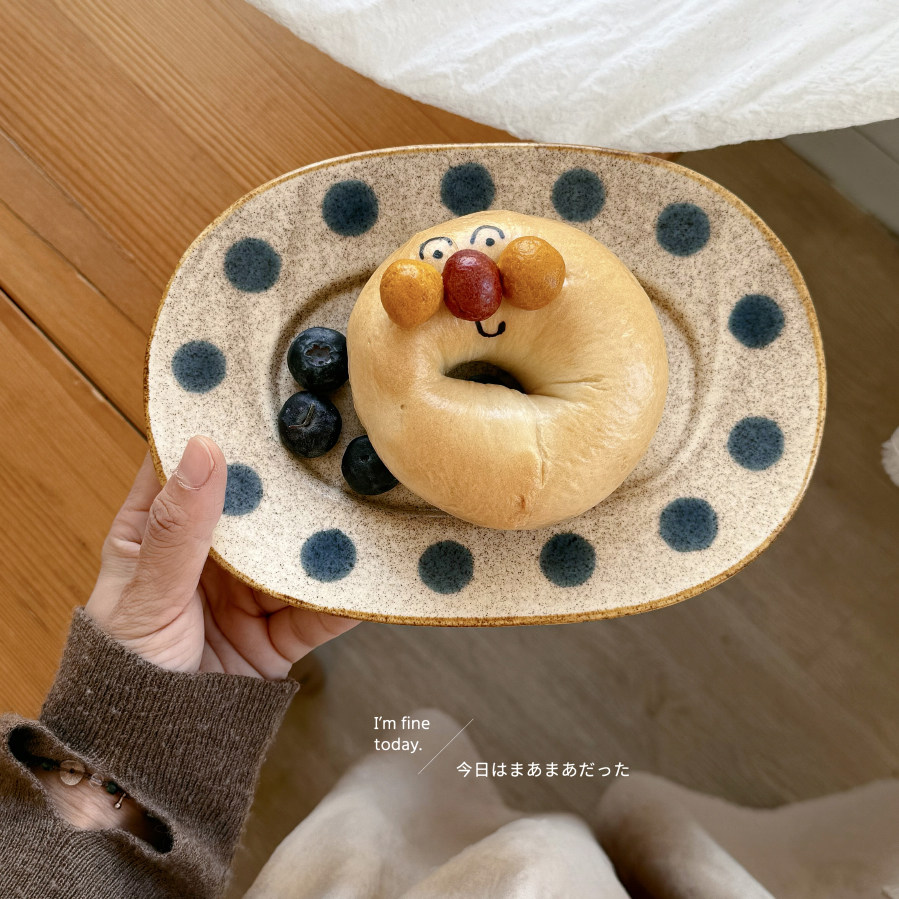 一家小店 手作的温度 景德镇粗陶 复古波点椭圆盘浅碟 早餐盘