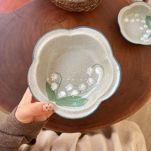 一家小店 自制 素雅的美 景德镇粗陶手绘 花朵小食碗 米饭麦片碗
