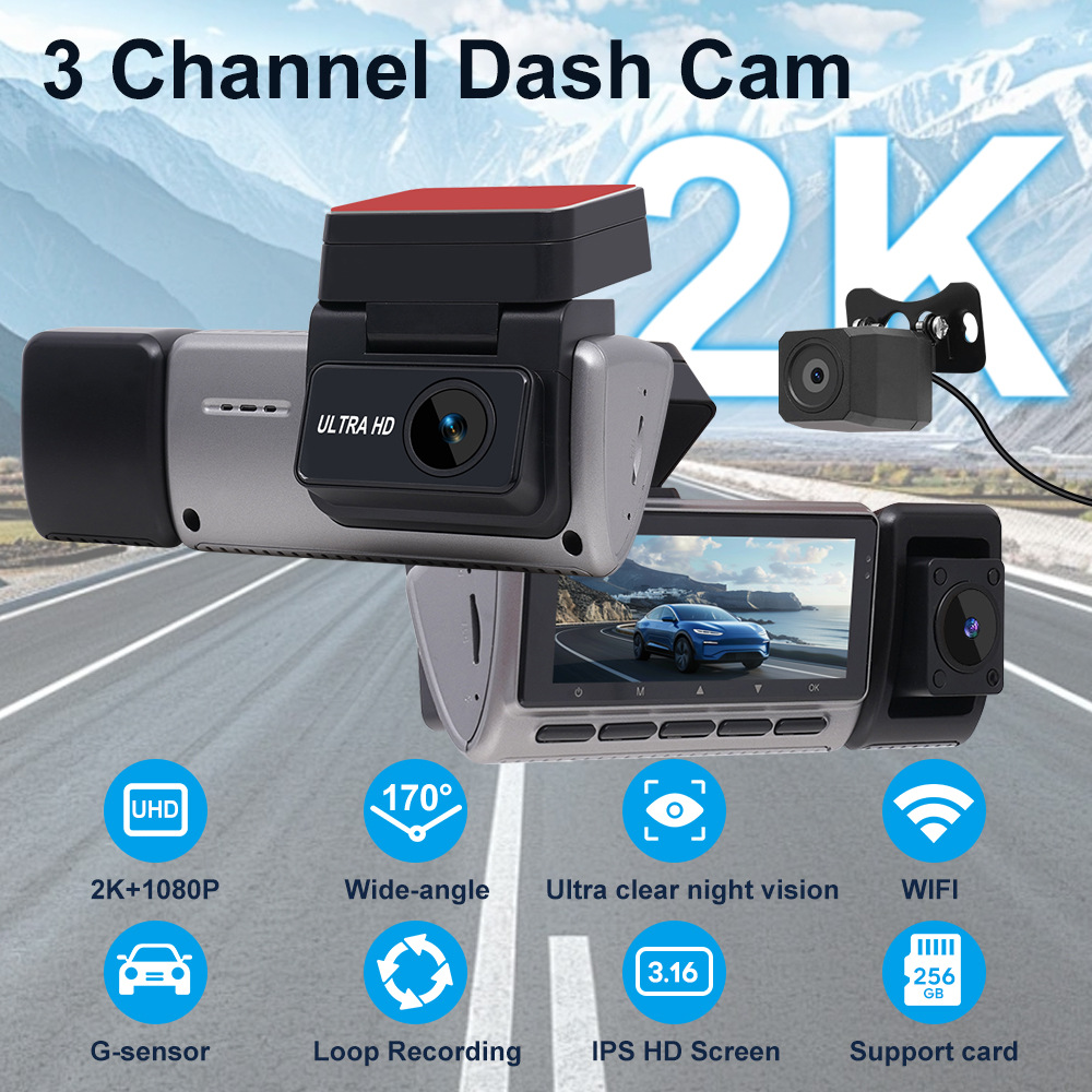 车载2K全高清3镜头汽车行车记录
