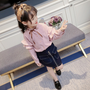 衬衫 春季 童装 2021韩版 女童领口系蝴蝶结条纹开衫 单排扣衬衫
