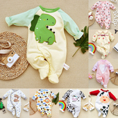 新生婴儿连脚连体衣春秋纯棉可爱哈衣百天宝宝长袖 睡衣满月爬爬服