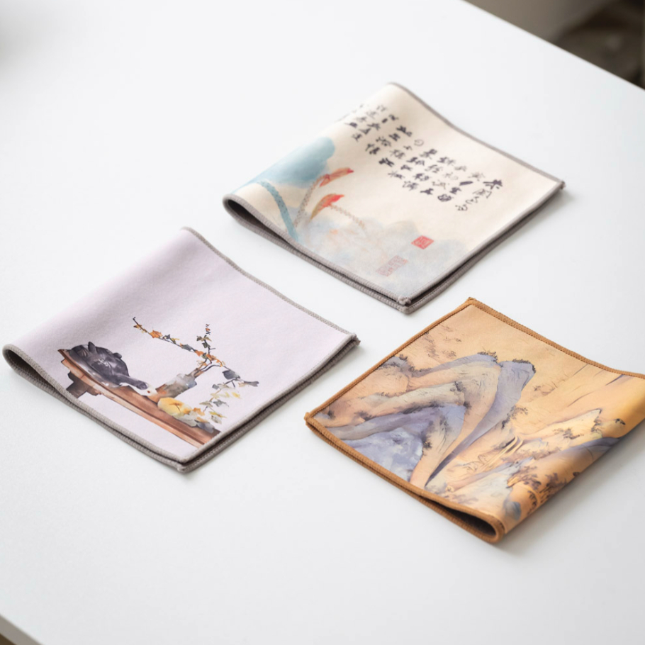 又见造物彩绘毛绒吸水茶巾三条装桌布养壶抹布中式国风