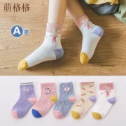 5 đôi) vớ trẻ em cotton mùa xuân và mùa thu mô hình cô gái vớ cô gái vớ học sinh vớ trong vớ hoạt hình - Vớ