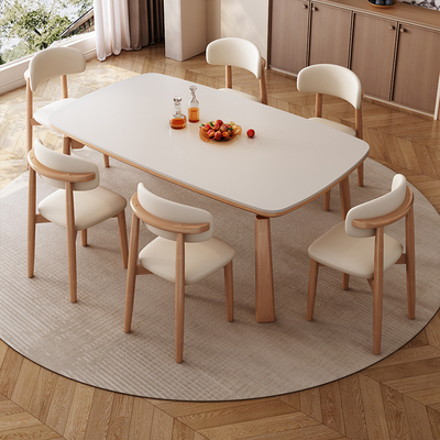 馨佰利岩板实木原木奶油风方桌