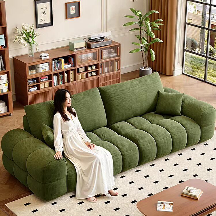 馨佰利布艺沙发2026新款家用客厅复古风泡芙沙发雪尼尔直排沙发