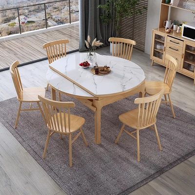 馨佰利岩板餐桌小户型可变圆桌