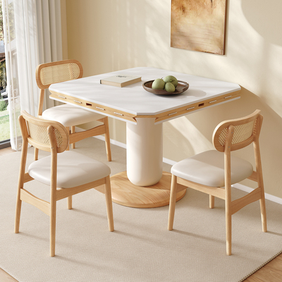 馨佰利岩板餐桌可伸缩奶油风家用