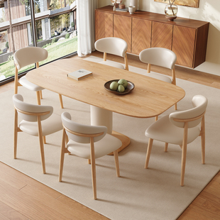 馨佰利实木餐桌家用客厅小户型复古长方形饭桌新款奶油原木风方桌