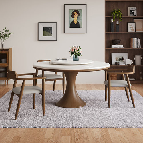 馨佰利大理石实木餐桌中古风饭桌