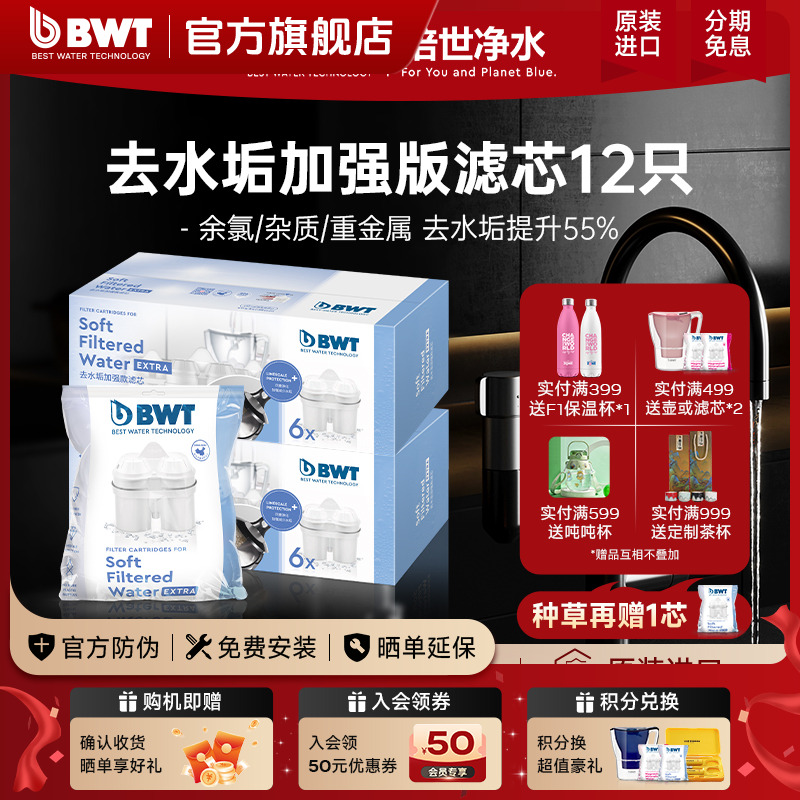 BWT倍世欧洲原装进口通用去水垢加强款滤芯过滤净水壶滤水净水器
