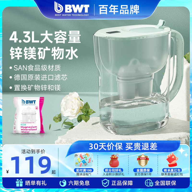 BWT倍世家用厨房净水壶4.3L容量