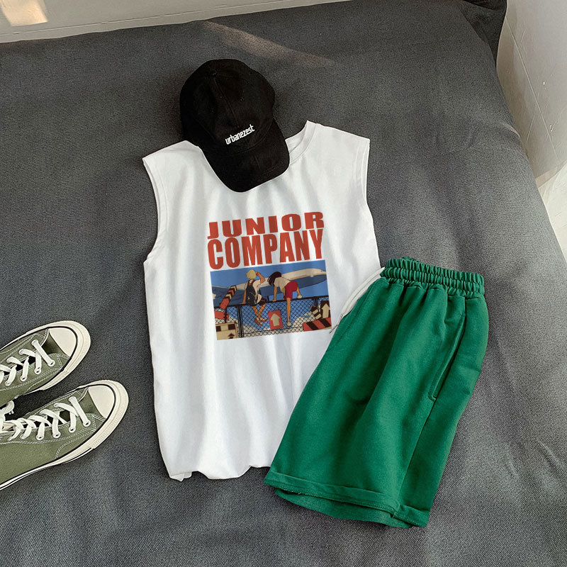 夏季背心无袖男生篮球坎肩运动衣服套头显瘦阔腿短裤潮牌两件套装