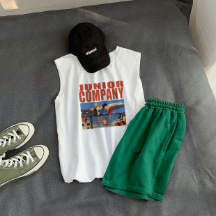 夏季背心无袖男生篮球坎肩运动衣服套头显瘦阔腿短裤潮牌两件套装