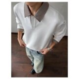 【网59】2025千鸟格拼接p0l0领卫衣A079-W87-P35，男装卫衣，电商A079