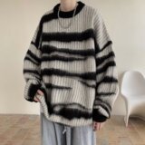 25黑白条纹马海毛圆领毛衣男简约慵懒宽松针织衫A079-D30-P44，男装针织衫/毛衣，电商A079
