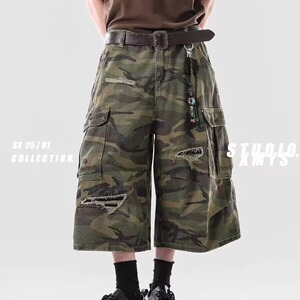 [008]迷彩风格牛仔短裤男款夏宽松阔腿七分裤A079-B122-P44图片