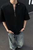 [003]柳钉垫肩亨利领短袖男夏半拉链大码半袖t恤A079-T767-P29，男装T恤，电商A079