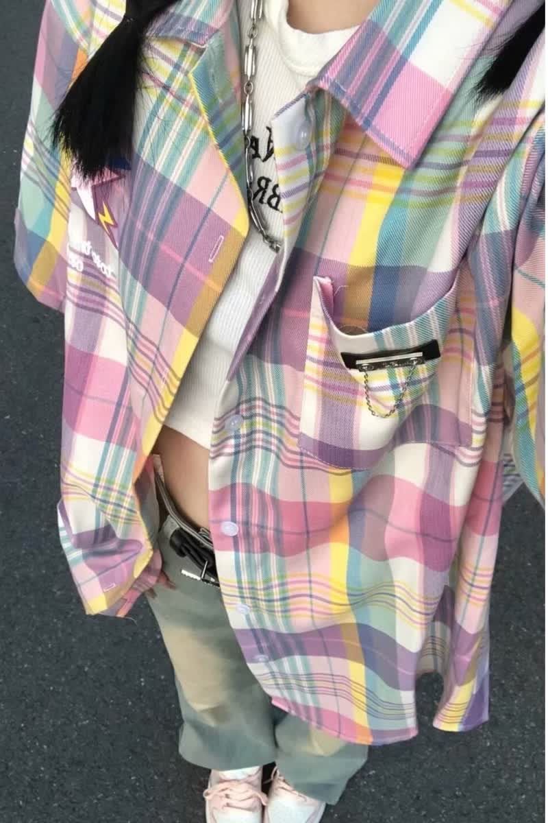 [006]格子短袖衬衫男女百搭宽松潮牌半袖衬衣外套A079-C5231-P33,男装T恤,电商A079