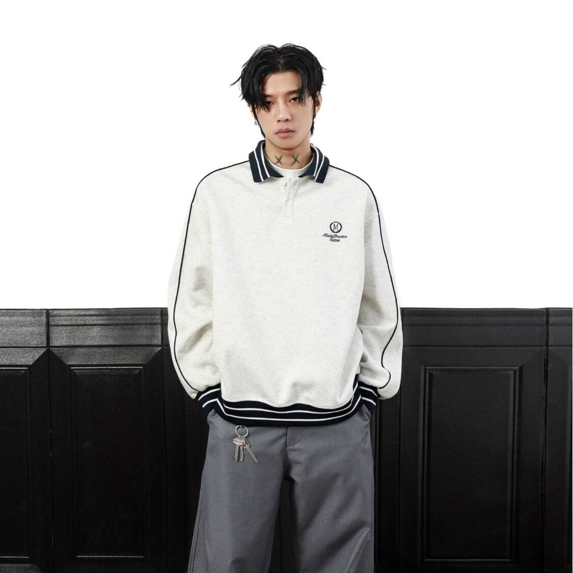 [012]刺绣翻领套头卫衣男拼接插肩袖POLO衫外套A079-Y287-P45,男装Polo衫,电商A079